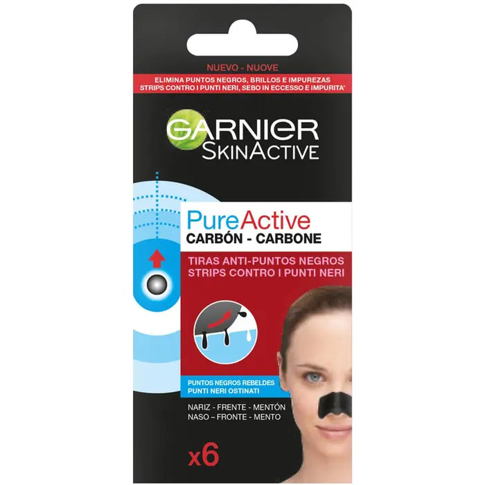 GARNIER PURE ACTIVE CHARCOAL STRIPS Cerotti Contro i Punti Neri 4pz