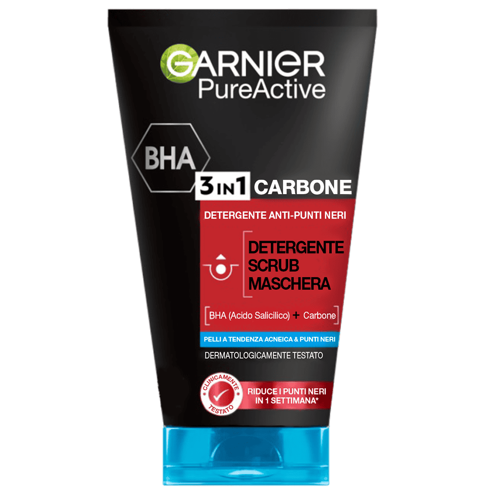 GARNIER PURE ACTIVE CHARCOAL 3 IN 1 DETERGENTE SCRUB MASCHERA 150ml