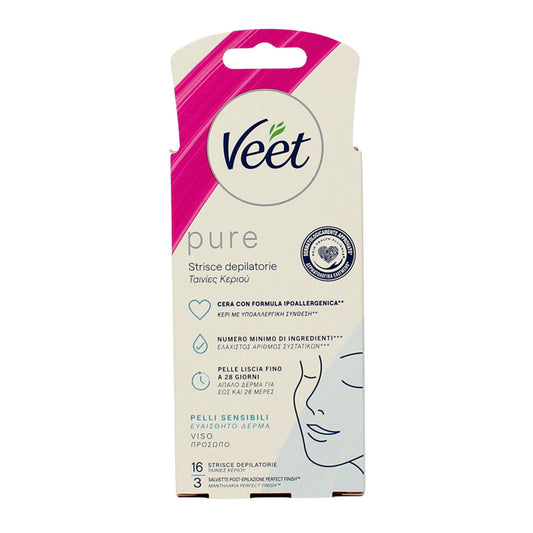 VEET PURE STRISCE DEPILATORIE VISO PELLI SENSIBILI 16pz