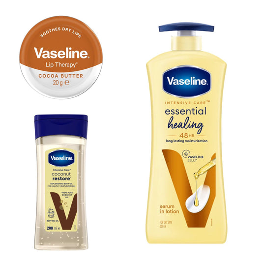 KIT 3pezzi VASELINE COCONUT CREMA CORPO+OLIO+LIP THERAPY