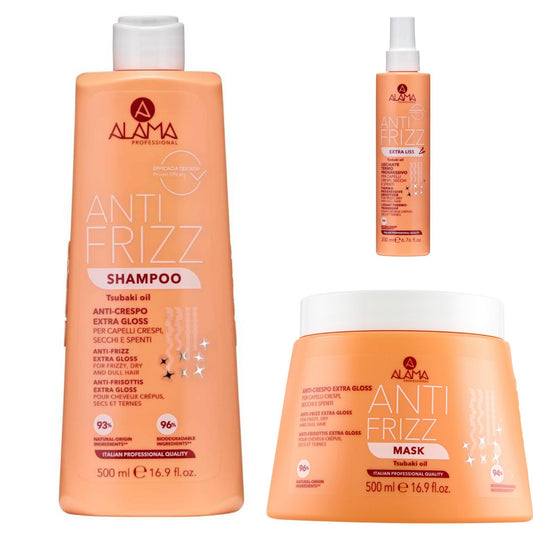 KIT 3pezzi ALAMA PROFESSIONAL ANTI FRIZZ SHAMPOO+MASK+LISS SPRAY