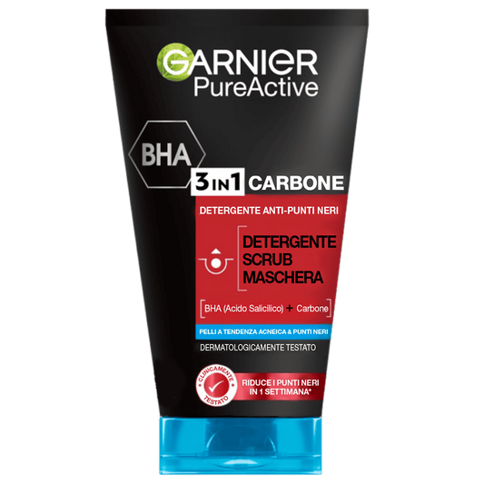 GARNIER PURE ACTIVE CHARCOAL 3 IN 1 DETERGENTE SCRUB MASCHERA 150ml