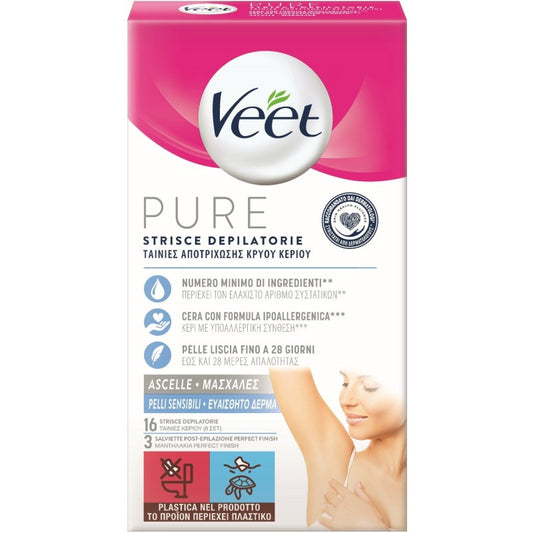 VEET PURE STRISCE DEPILATORIE ASCELLE PELLI SENSIBILI 16pz